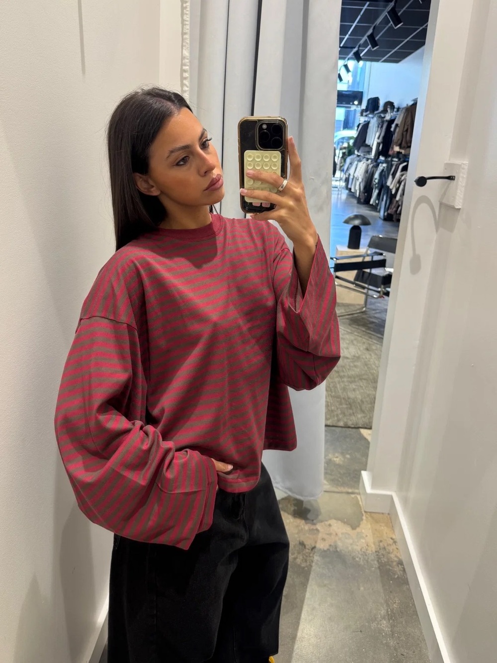 NWOT Bloom Long Sleeve Chocolate Wine Stripe - Picture 2 of 6